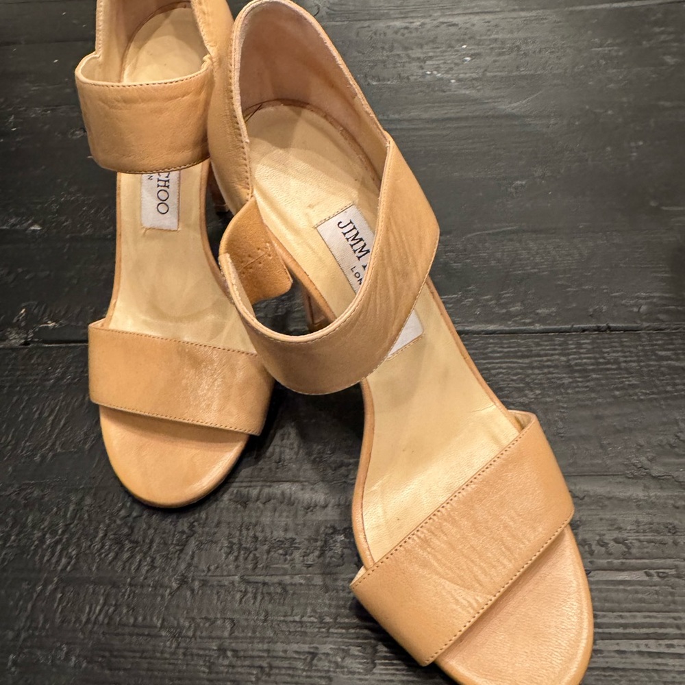 Jimmy Choo Nude/Tan Leather Wide-Strap Sandals
